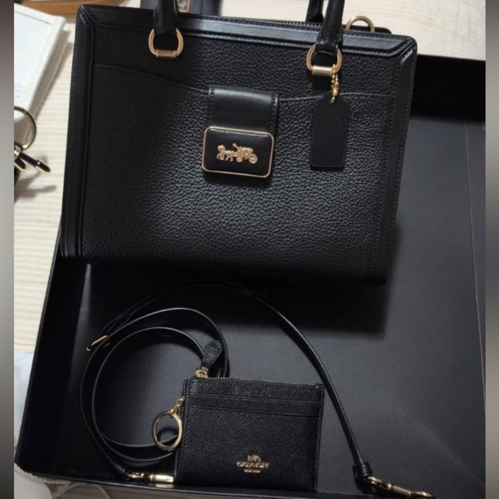 Coach Black Leather Shoulder Bag with Gold Hardware